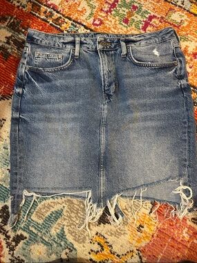 Blue Distressed Denim Mini Skirt